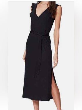 Paige Black V-Neck Belted Midi Dress